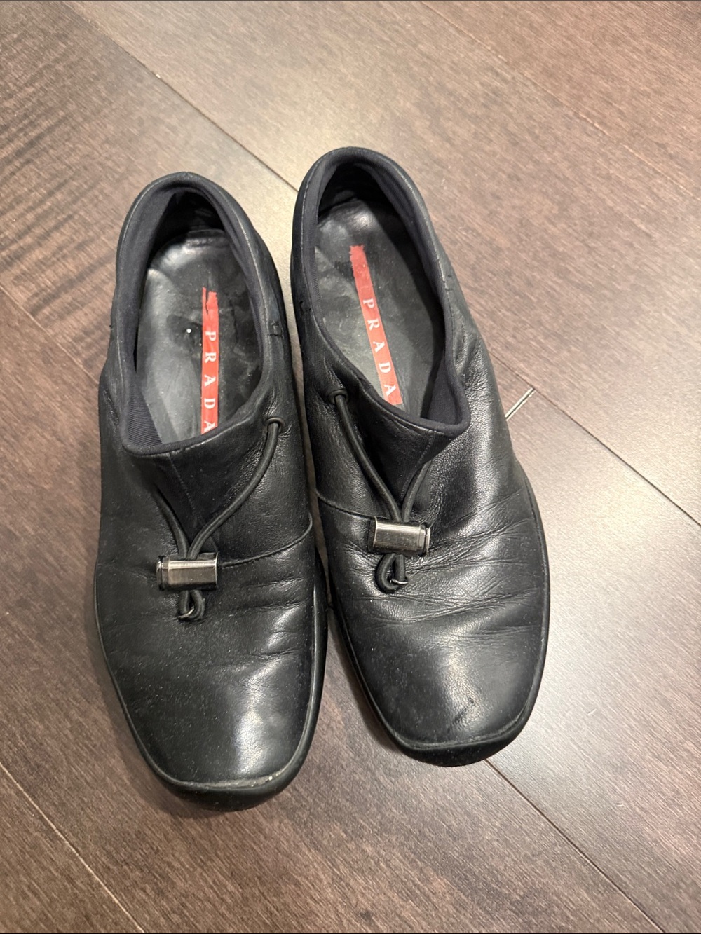 Prada Black Leather Slip-On Loafers with toggle size 38 woman’s - Picture 1 of 5